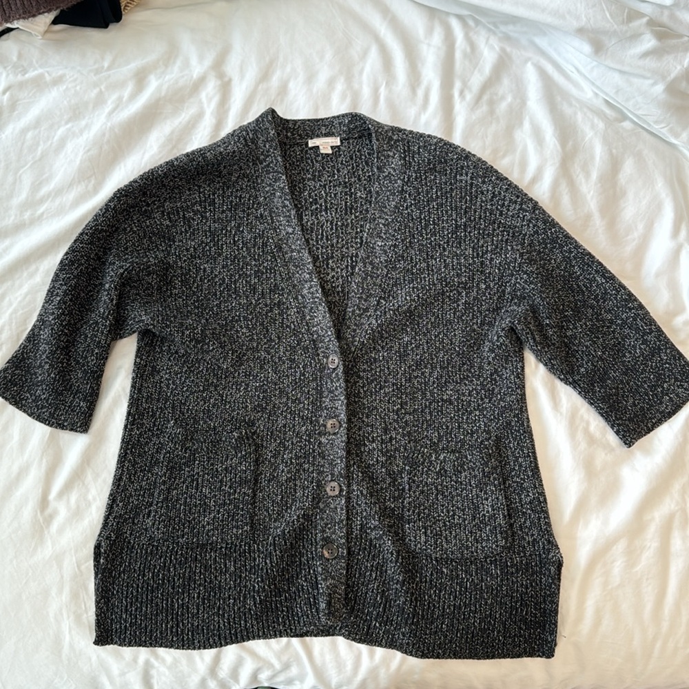 GAP 3/4 sleeve marled black cardigan
